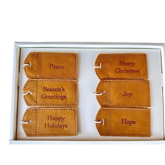 Hearth & Hand Magnolia 6ct Holiday Quote Leather Gift Tag Set Brown - Picture 5 of 6